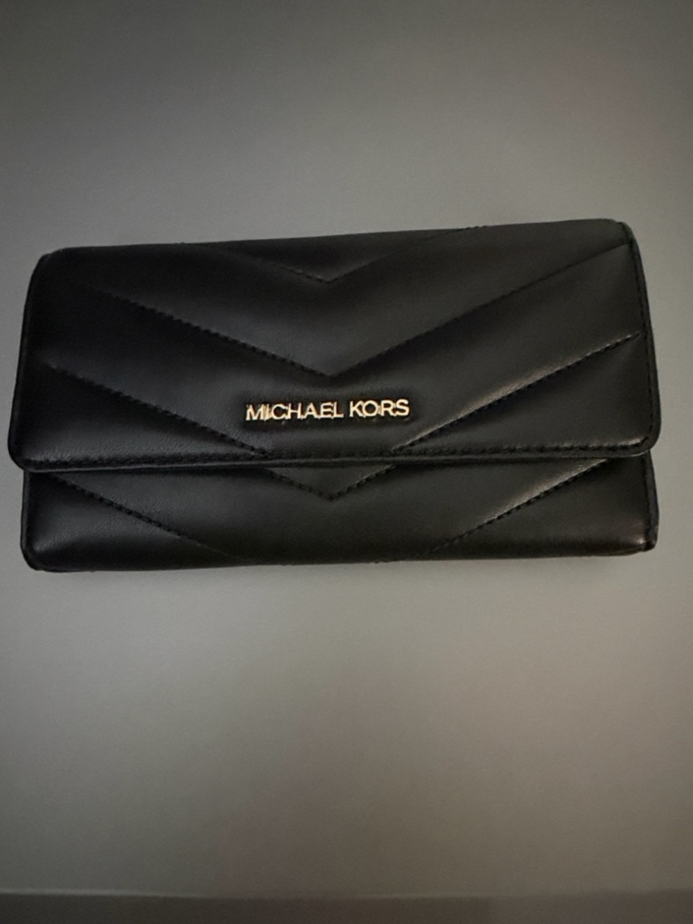 Michael Kors Black Quilted Envelope Wallet with Gold Logo